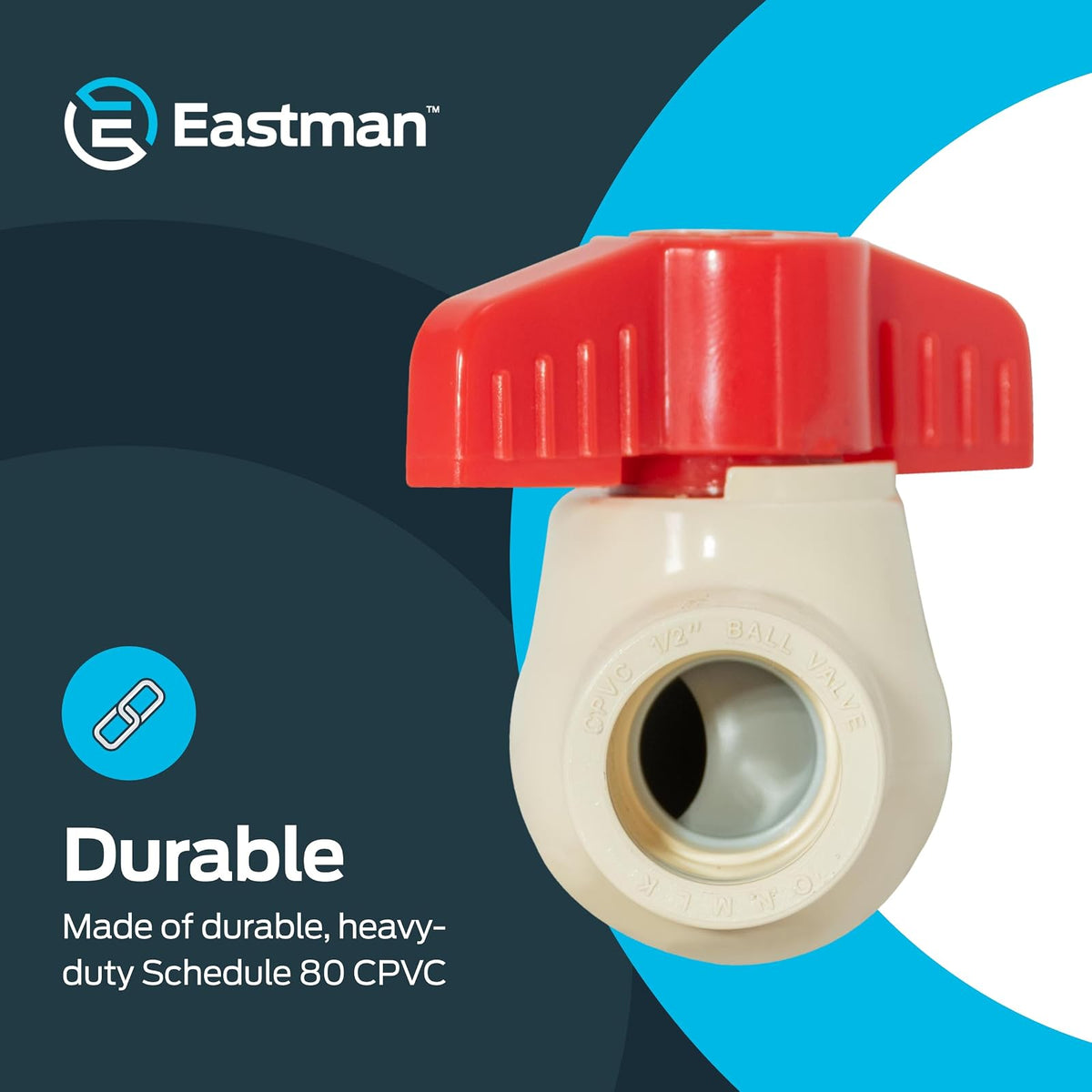 Eastman 48636 - Válvula de bola deslizante CPVC de 1/2 pulgada, color blanco
