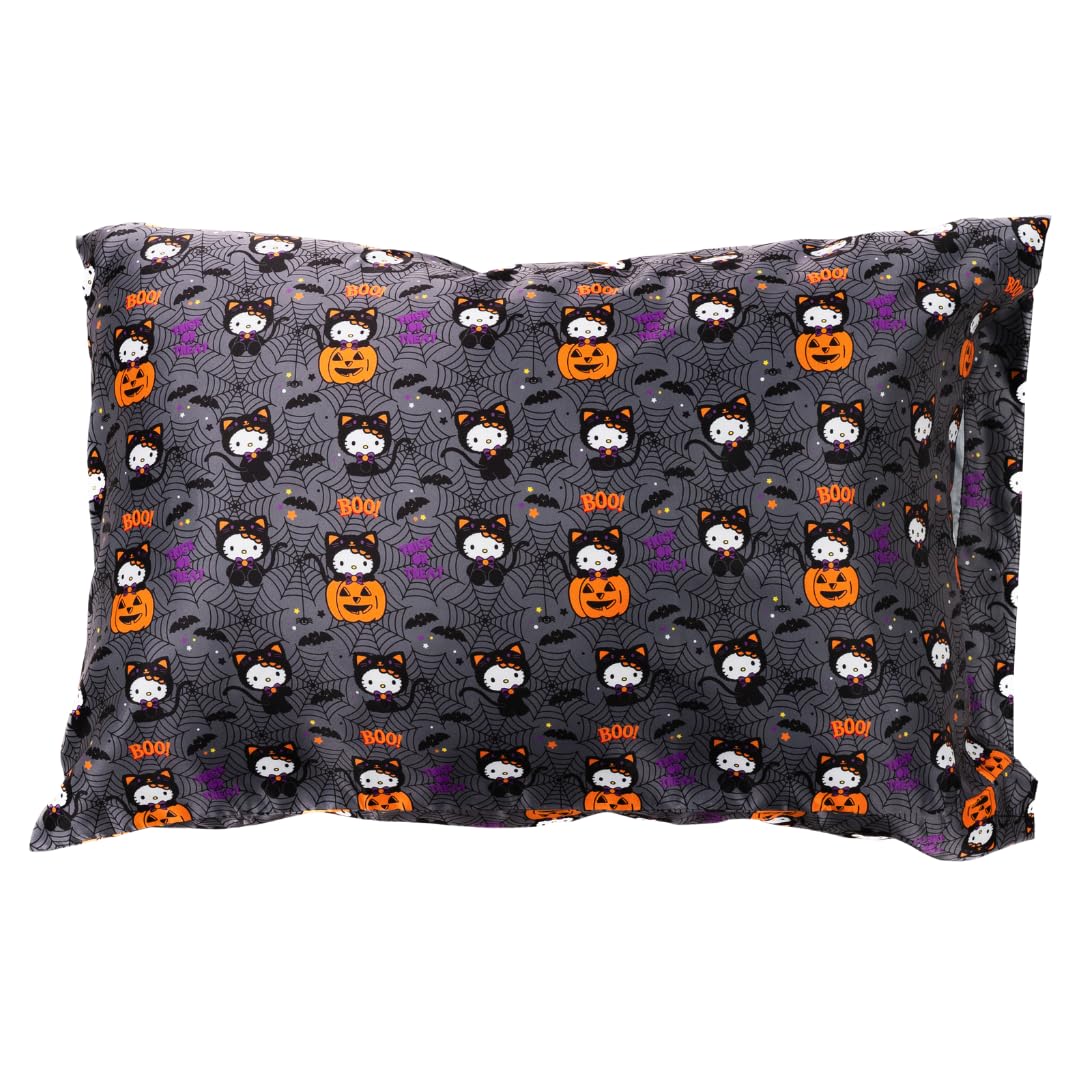 Funda de Almohada Reversible estándar de Seda Satinada de Sanrio Hello Kitty para Esqueleto de Halloween, para Belleza, 20x30 para Cabello y Piel, (Producto Oficialmente Licenciado) de Franco