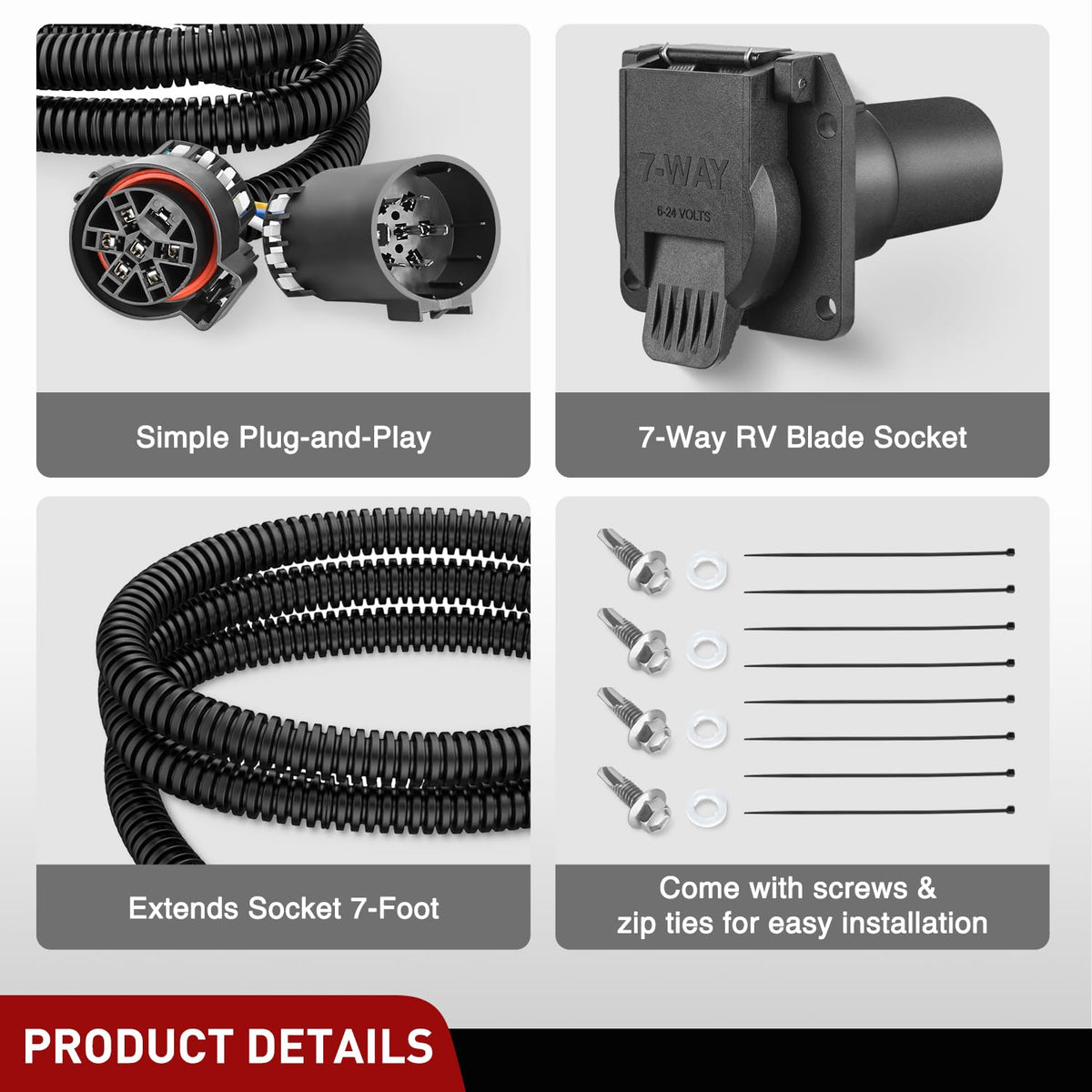 Nilight - Extensión de arnés de cableado para remolque de 7 pines USCAR | USCAR a RV Blade Adaptador de luz para puerta trasera para Chevy Ford, GMC Dodge Nissan Toyota 5ª rueda cuello de cisne