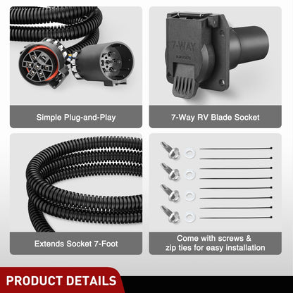 Nilight - Extensión de arnés de cableado para remolque de 7 pines USCAR | USCAR a RV Blade Adaptador de luz para puerta trasera para Chevy Ford, GMC Dodge Nissan Toyota 5ª rueda cuello de cisne