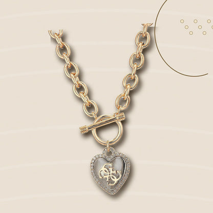 GUESS Womens Pave Framed Heart Toggle Necklace with 4 G Logo Silver/Gold/Crystal One Size