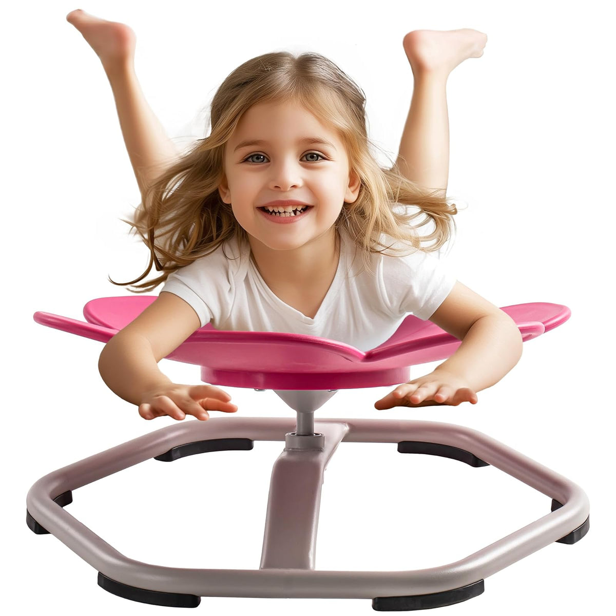ROBUD - Silla giratoria sensorial para niños, Silla giratoria con diseño Antideslizante, coordinación Corporal de Entrenamiento, Silla oscilante en Forma de Flor, sin Montaje, Color Rosa