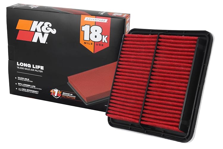 K&N KNA-2304 Filtro de Aire del Motor Larga Vida 18000 Millas Compatible con Subaru H4/H6 1.5/2.0/2.5/3.6L Forester/Legacy/Outback/Impreza/WRX 2003-2019, Negro/Rojo