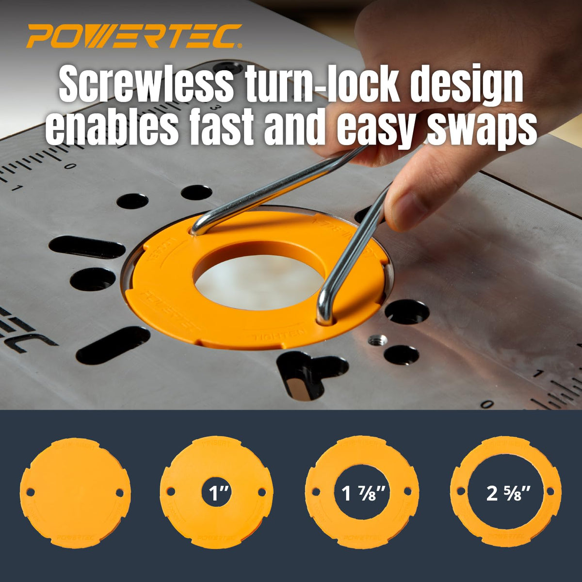 POWERTEC Placa de inserción de mesa de enrutador Bosch, DeWalt, Makita y | Placa de inserción de aluminio de precisión, tornillo de nivelación, pasador de arranque para carpintería con tablas de