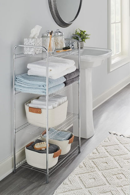 Rubbermaid Estante de Alambre Resistente de 4 Niveles, níquel Satinado, fácil de Montar con Accesorios incluidos, para Uso en Alimentos, lavandería, clóset y Almacenamiento en el hogar