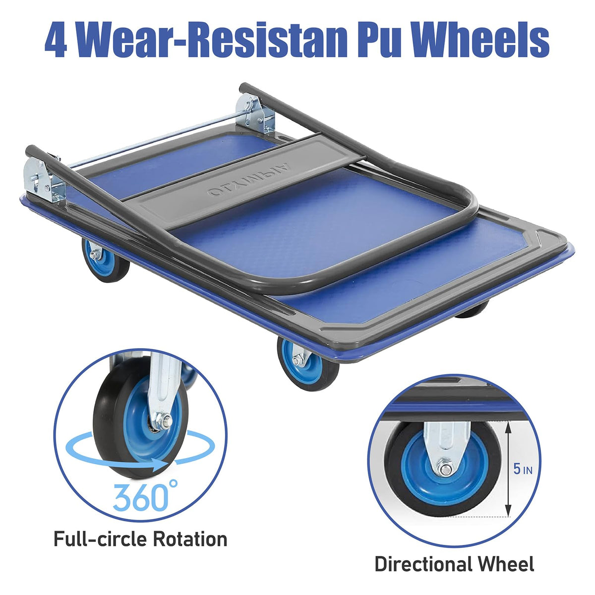 Olympia Tools - Carro plegable de empuje de 600 libras. Capacidad de camión de plataforma resistente con ruedas giratorias de 360°, color negro