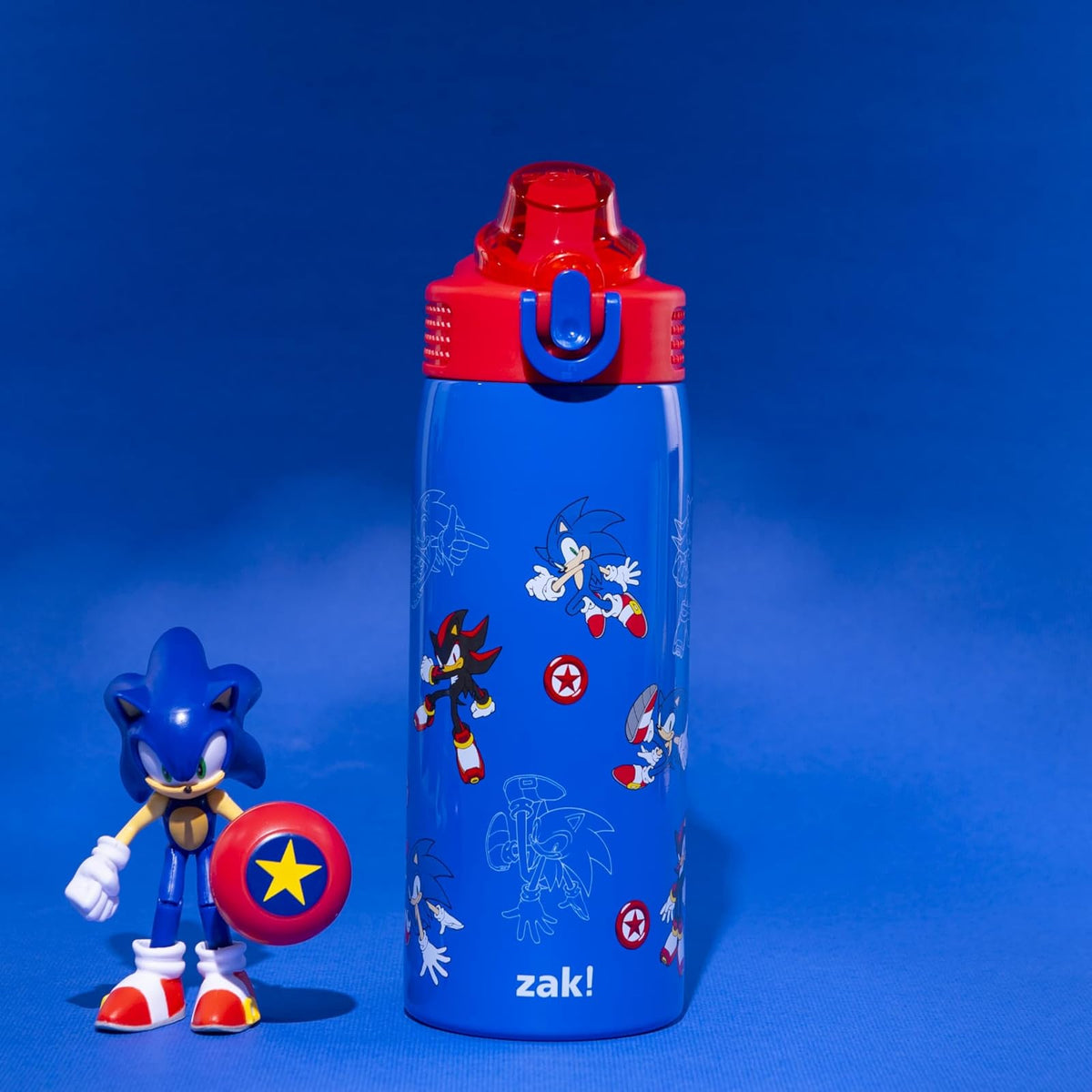 Zak Designs Sonic the Hedgehog Sage - Botella de agua para niños para la escuela o los viajes, botella de agua de acero inoxidable de 19 onzas con popote, mango y a prueba de fugas, cubierta de