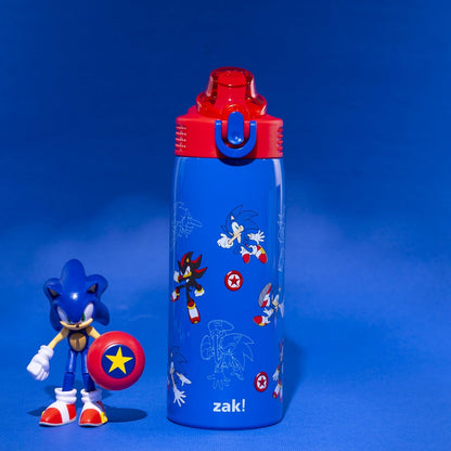 Zak Designs Sonic the Hedgehog Sage - Botella de agua para niños para la escuela o los viajes, botella de agua de acero inoxidable de 19 onzas con popote, mango y a prueba de fugas, cubierta de