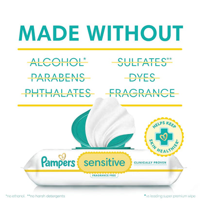 PAMPERS Sensitive Wipes, 6X Pop-Top Packs, 336 Uds, Toallitas Húmedas Bebé