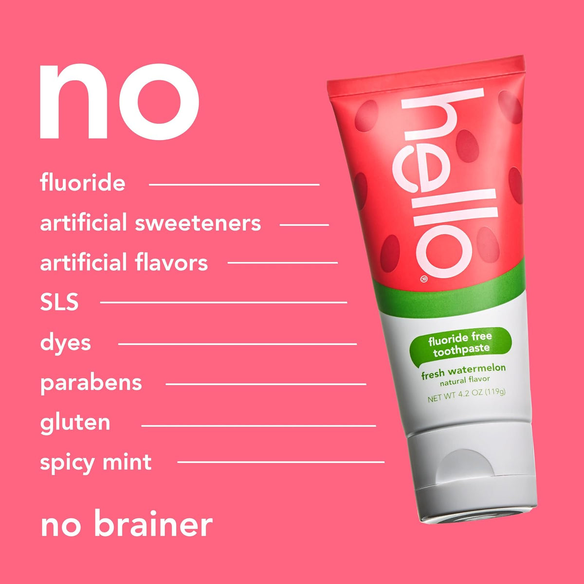 Hello Oral Care Kids Fluoride Free and SLS Free Toothpaste, Natural Watermelon, 4.2 Ounce
