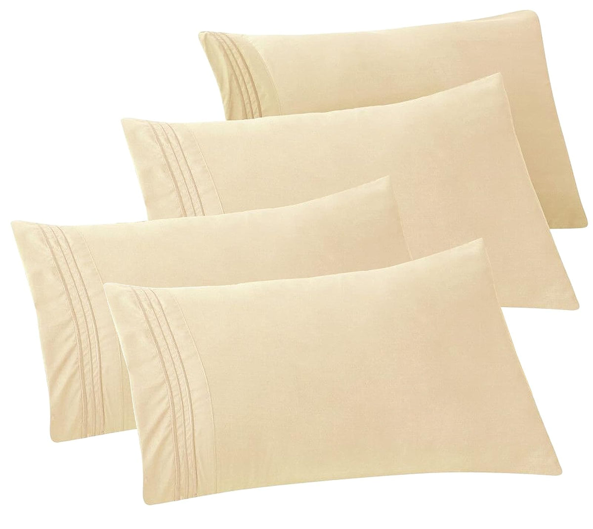 Elegant Comfort Fundas de Almohada 1500 Hilos - Estándar - Queen - Paquete de 4 - Crema