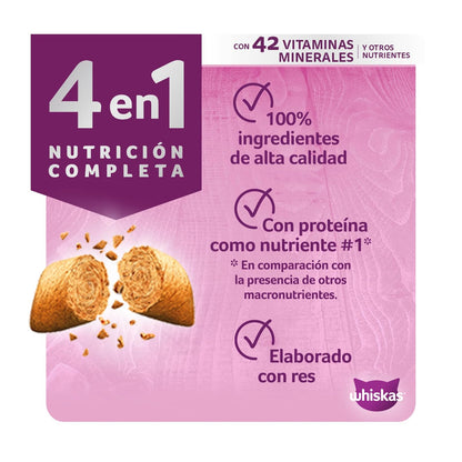 Whiskas Alimento Seco para Gatos Adultos 4 en 1, 100% Nutrición Completa y – Sabor Carne 3kg