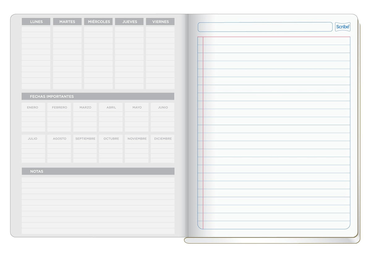 Scribe, Clásico®, Cuaderno Profesional, Pasta Semi Rígida, Cosido, Raya, 100 hojas, Rojo (Paquete de 2)