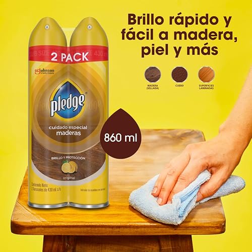 Pledge Madera Lustrador de Muebles en Aerosol Original, 2 Unidades de 430ml