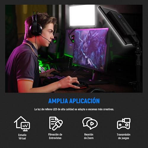 NEEWER NL-192AI Kit 2 Paneles LED de Video 13" con Trípodes | Bi Color, Regulables, Batería 4000mAh, 3200K-5600K, CRI97+, USB, para Estudio, Streaming y YouTube, Negro