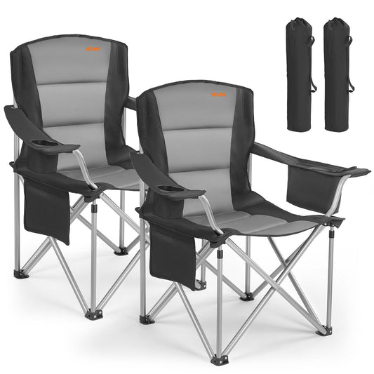 VEVOR Silla de Camping Plegable Grande Capacidad Máxima de 204 kg, Paquete de 2, Silla de Camping Portátil con Respaldo, Reposabrazos Acolchados, Bolsa térmica, Portavasos y Bolsillo para Exteriores