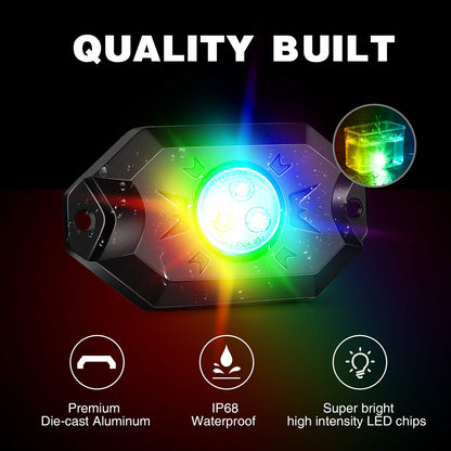 Nilight Kit de Luces LED RGB, 4 cápsulas de luz de neón Multicolor con Control de aplicación Bluetooth, Modo de música Intermitente, luz de Pozo para camión, ATV, UTV, RZR SUV