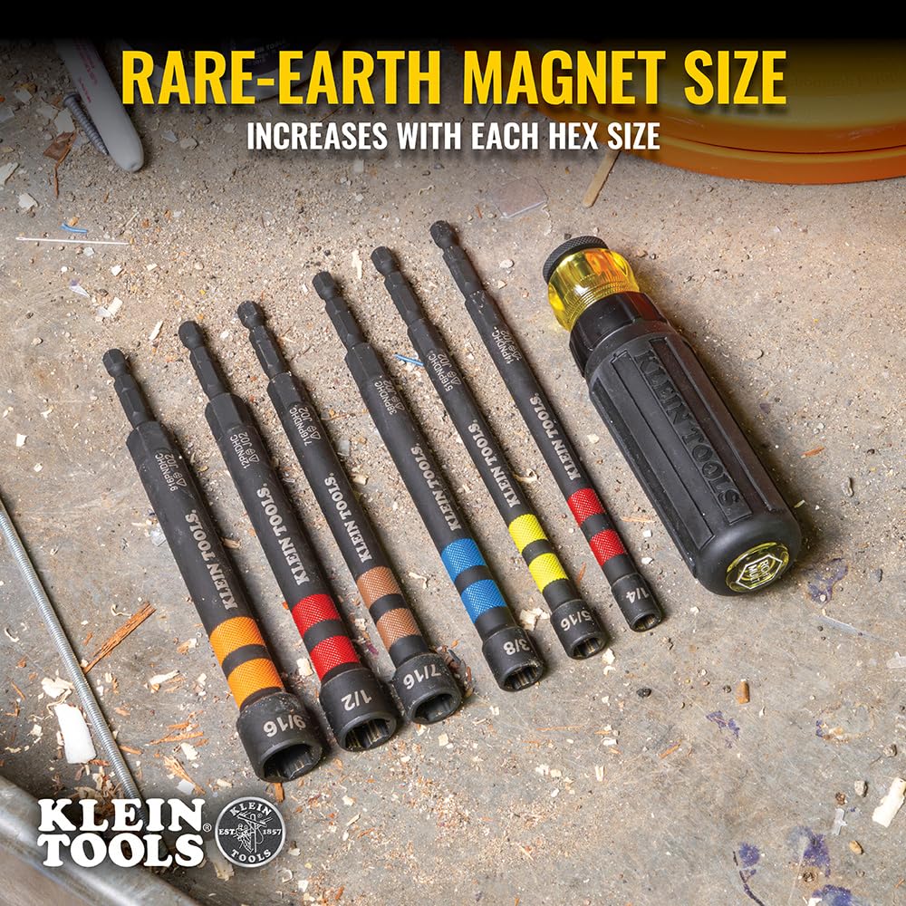 Klein Tools 32950 - Juego de destornilladores de tuercas huecas con asa, magnético, codificado por colores, 6 tamaños hexagonales SAE y mango incluido