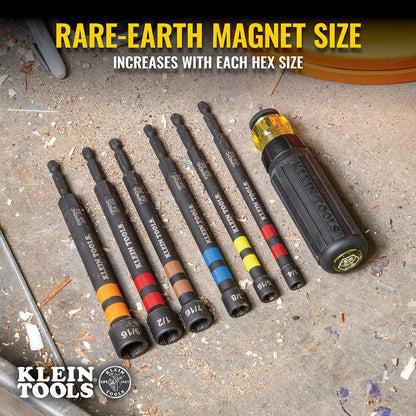 Klein Tools 32950 - Juego de destornilladores de tuercas huecas con asa, magnético, codificado por colores, 6 tamaños hexagonales SAE y mango incluido