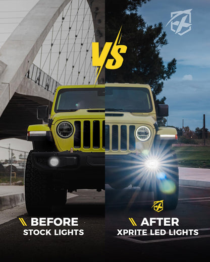 Xprite Ultra 300% luces antiniebla LED de 60 W con DRL compatibles con Jeep Wrangler JL JLU y 2020+ Gladiator JT, DOT, 6500K, Plug N Play, lámpara antiniebla de parachoques delantero con 2