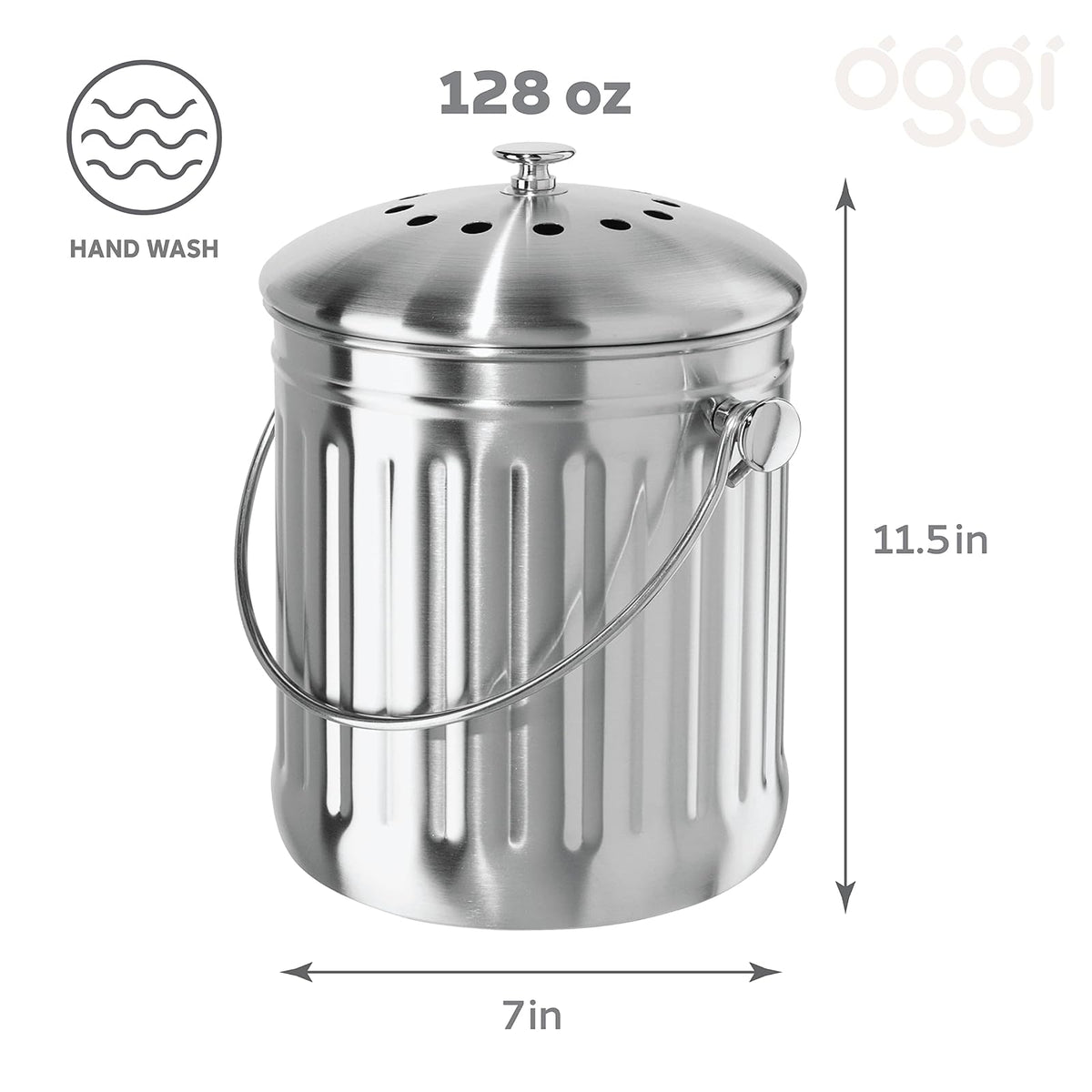 Oggi - Contenedor de compostaje para encimera con Tapa de 1 galón para Interior con Filtro de carbón, contenedor de compostaje de Acero Inoxidable, cubeta Ideal para Cocina y Productos ecológicos
