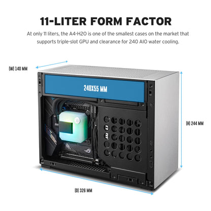 Lian Li A4-H2OA5 Mini-ITX Funda para PC, GPU de Montaje Triple Ranura, Exterior de Aluminio e Interior de Acero SPCC, AIO de 240 mm, diseño sándwich SFX, PCIe 5.0, Compatible con PSU SFX/SFX-L
