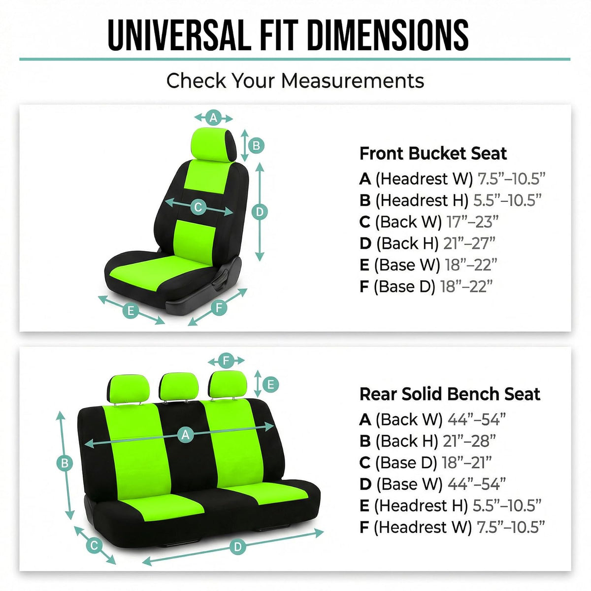 FH GROUP FH-FB050217 Three Row Set Flat Cloth Car Seat Covers (4 Bucket Covers, 1 Solid Bench Cover), Green/Black Color - Fit Most Car, Truck, SUV, or Van