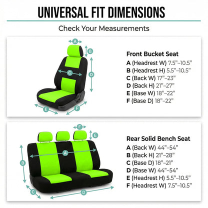 FH GROUP FH-FB050217 Three Row Set Flat Cloth Car Seat Covers (4 Bucket Covers, 1 Solid Bench Cover), Green/Black Color - Fit Most Car, Truck, SUV, or Van