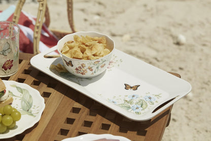Lenox Plato llano con diseño de mariposa y pradera, melamina , Bandeja Hors D'Oeuvres, Blanco