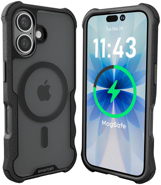 Smartish® - Funda magnética Protectora para iPhone 16, Gripzilla Compatible con MagSafe [Resistente + Resistente] Funda Delgada blindada con protección contra caídas para Apple iPhone 16, Color Negro