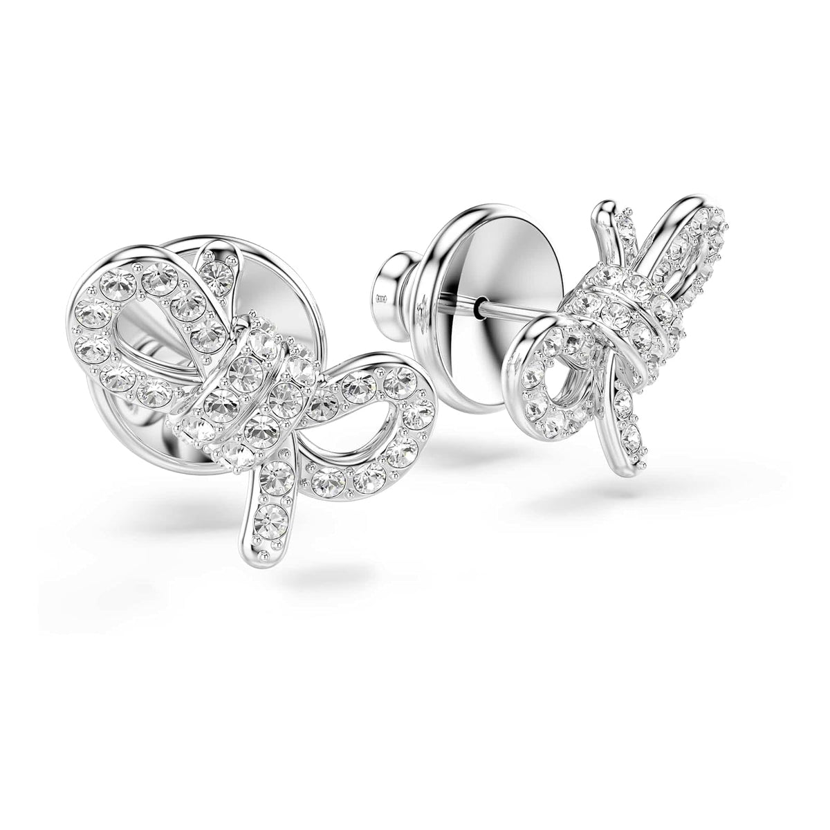 arete Swarovski Lifelong, pavé, lazo, blanco, baño de rodio