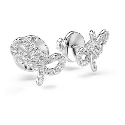 arete Swarovski Lifelong, pavé, lazo, blanco, baño de rodio