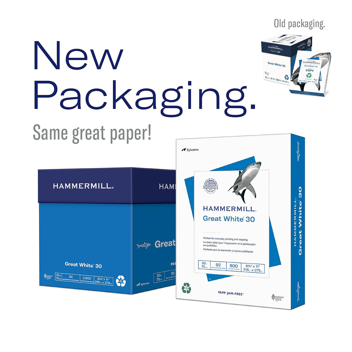 Hammermill - Papel para impresora (30% papel reciclado, 8.5 x 11 – 5 resmas (2.500 hojas) – 92 , fabricado en los Estados Unidos