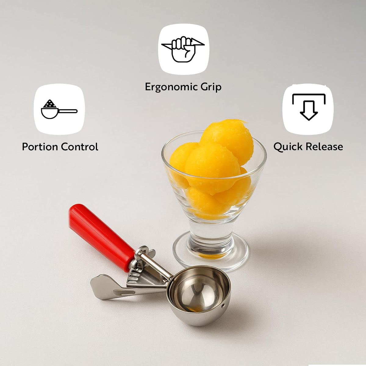 Restaurantware Met Lux Number 6 Disher Portion Scoop White Handle Measuring Cups, Stainless Steel, 4.66 oz