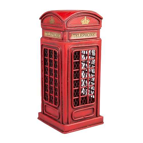 Cabina de Teléfono | Estilo Vintage | Adornos de Escritorio | para Oficina y hogar | Modelo a Escala | Roja | 23.5x9 cm | Running