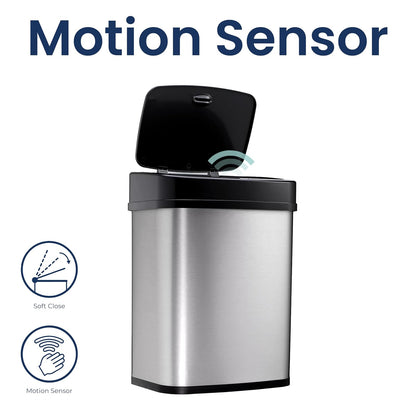 Ninestars DZT-12 – 5 Dormitorio o baño automático sin contacto con sensor de movimiento por infrarrojos, 11.4 l, base de acero inoxidable (rectángulo, tapa negra)