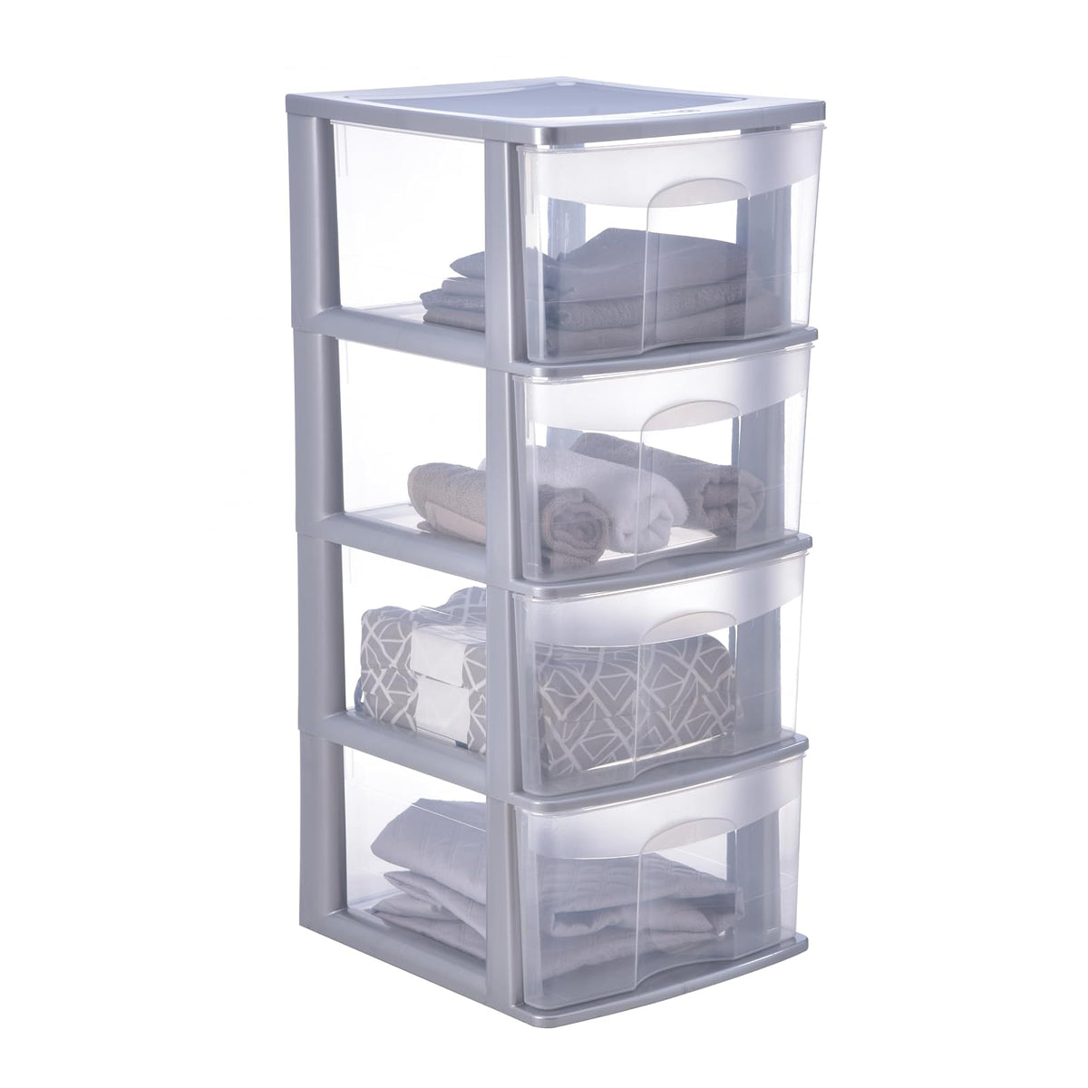 Italhome Cajonera ONYX 4 de Plástico Gris con 4 Cajones Transparentes, Organizador Multiusos para Recámara, Oficina o Cocina