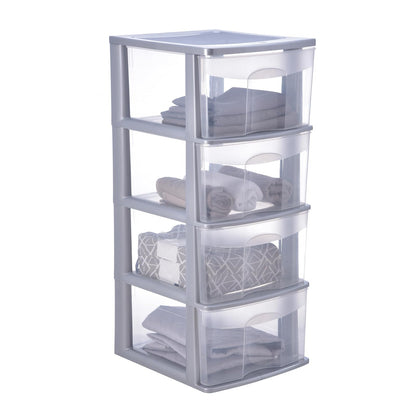 Italhome Cajonera ONYX 4 de Plástico Gris con 4 Cajones Transparentes, Organizador Multiusos para Recámara, Oficina o Cocina