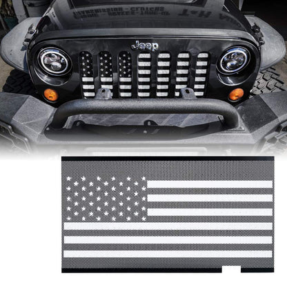 Xprite - Rejilla de aleación de aluminio con bandera de Estados Unidos en blanco y negro compatible con Jeep Wrangler JK Stock Grille 2007-2018