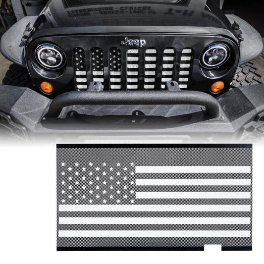 Xprite - Rejilla de aleación de aluminio con bandera de Estados Unidos en blanco y negro compatible con Jeep Wrangler JK Stock Grille 2007-2018