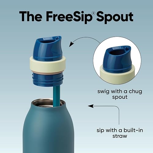 Owala FreeSip - Botella de agua de acero inoxidable con popote para deportes y viajes, sin BPA, 24 onzas, mezclilla