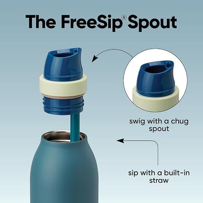 Owala FreeSip - Botella de agua de acero inoxidable con popote para deportes y viajes, sin BPA, 24 onzas, mezclilla