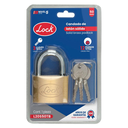 Lock L20S50TB Candado de latón corto 50 mm, llave tetra