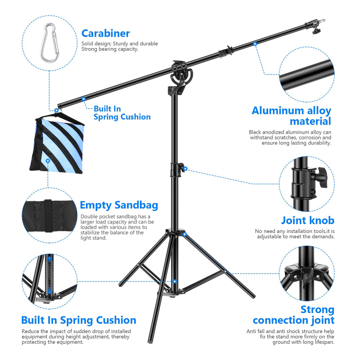 NEEWER Soporte de Luz Fotografía 2 en 1, Soporte de Trípode Resistente de Aleación de Aluminio de 9,7 Pies con Brazo de Pluma de 3,8 Pies y Bolsa de Arena Vacía para Luz de Video