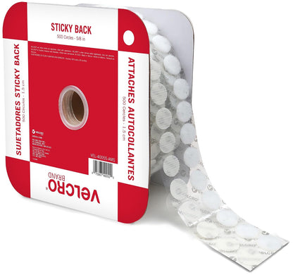 Puntos adhesivos de la marca VELCRO, paquete de 500 unidades, color blanco, círculos pequeños de 5/8 pulgadas, gancho y bucle calcomanía redondo, para escuela, profesores, montaje de artes y