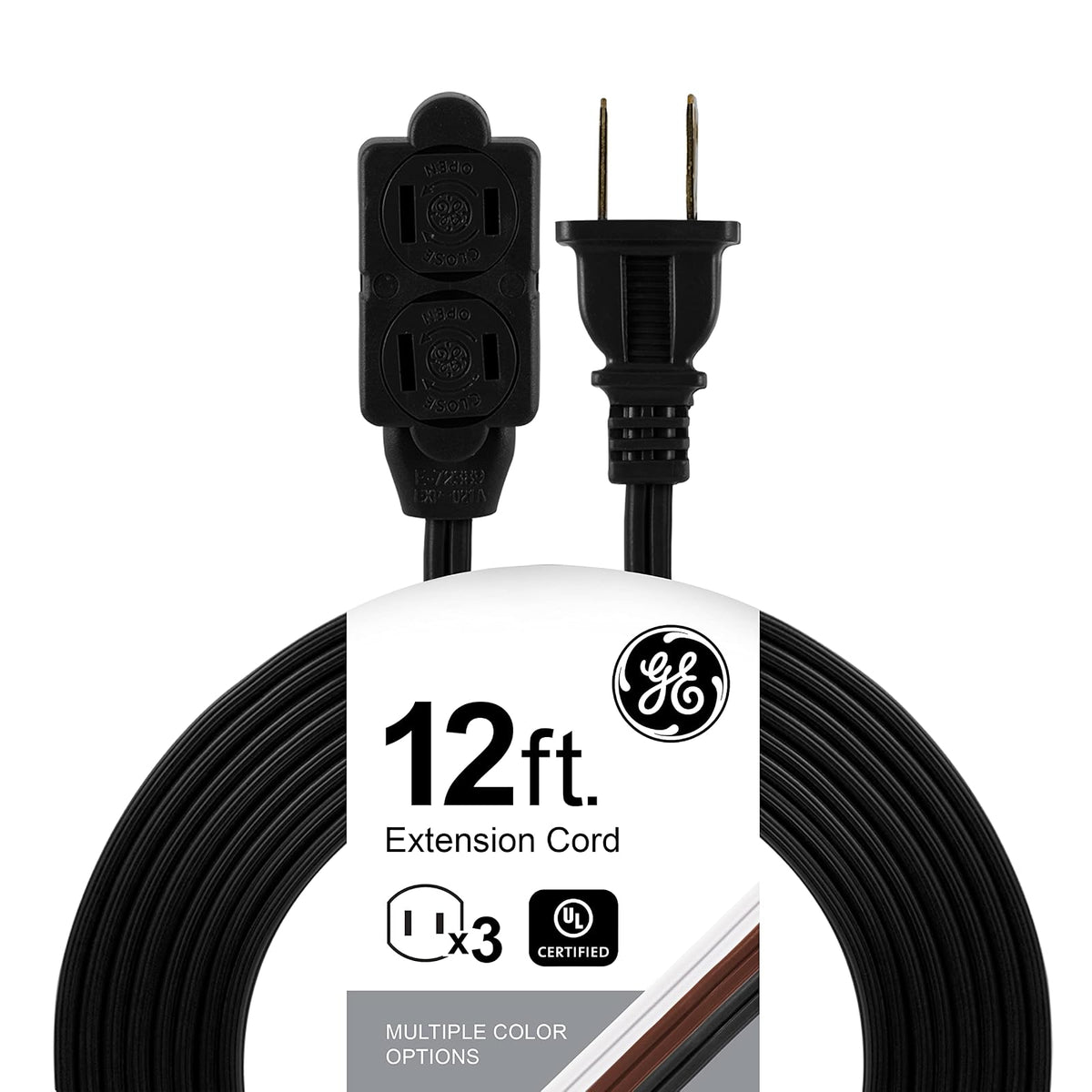 GE Cable de Extensión con Interruptor de Encendido/Apagado, 3 Salidas - 1 unidad - Negro - 12 ft