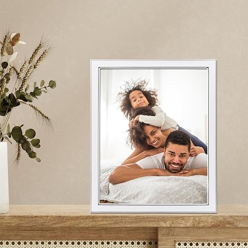 Lawrence Frames 586180 Metal with White Enamel Picture Frame, 8 by 10 inch, Silver Plated