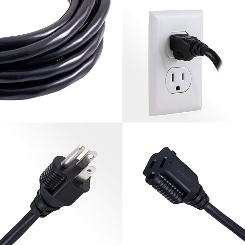 GE Cable de extensión UltraPro de 15 pies, doble aislamiento, interior/exterior, uso general, 3 cables, calibre 16, ideal para iluminación exterior, listado UL, negro, 36824-T1