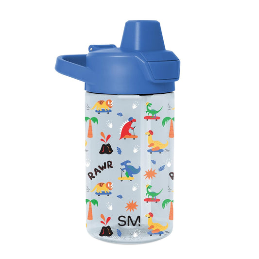 Simple Modern Botella de Agua para Niños de Plástico | con Tapa a Prueba de Fugas y Popote | Duradero para Niños Pequeños, Niños, Niñas | Summit Colección | 350ml | Rad Dino