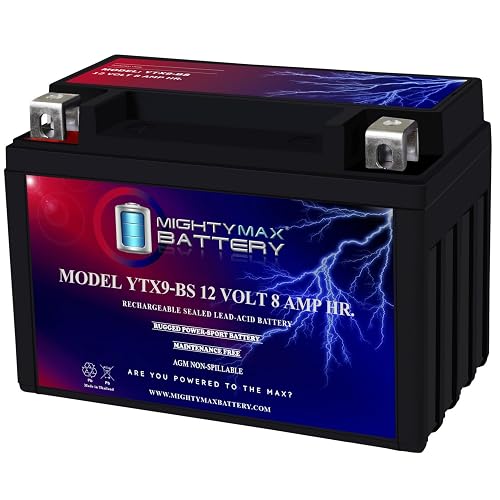 Mighty Max Battery Batería YTX9-BS -12 voltios 8 AH, 135 CCA, batería Recargable sin Mantenimiento SLA AGM para Motocicleta